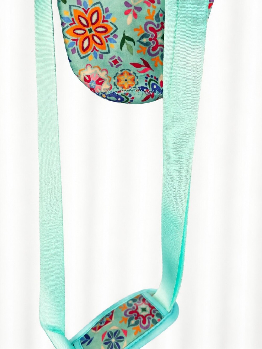 👜 Turquoise Floral Print Crossbody Water Bottle Holder Bag Adjustable Strap - Picture 6 of 6